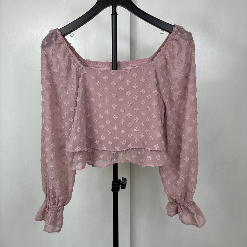 Altr'd State XS Dusty Pink Long Sleeve Crop Top Shirt Tiered Ruffle Boho Hippie